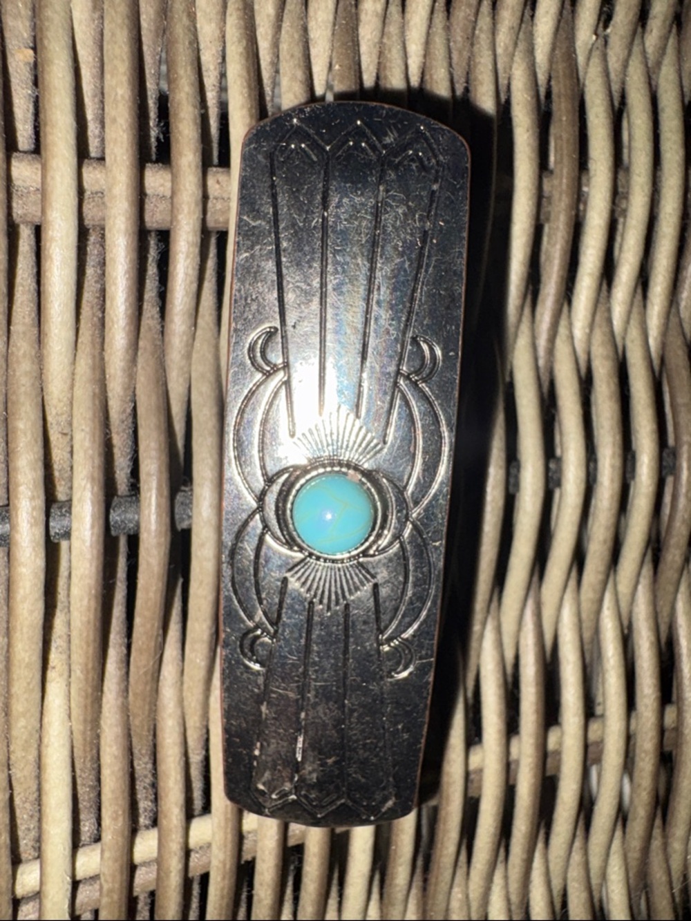 Never worn, Sterling Silver Turquoise Navajo-Inspired Barrette Style
Hair Clip